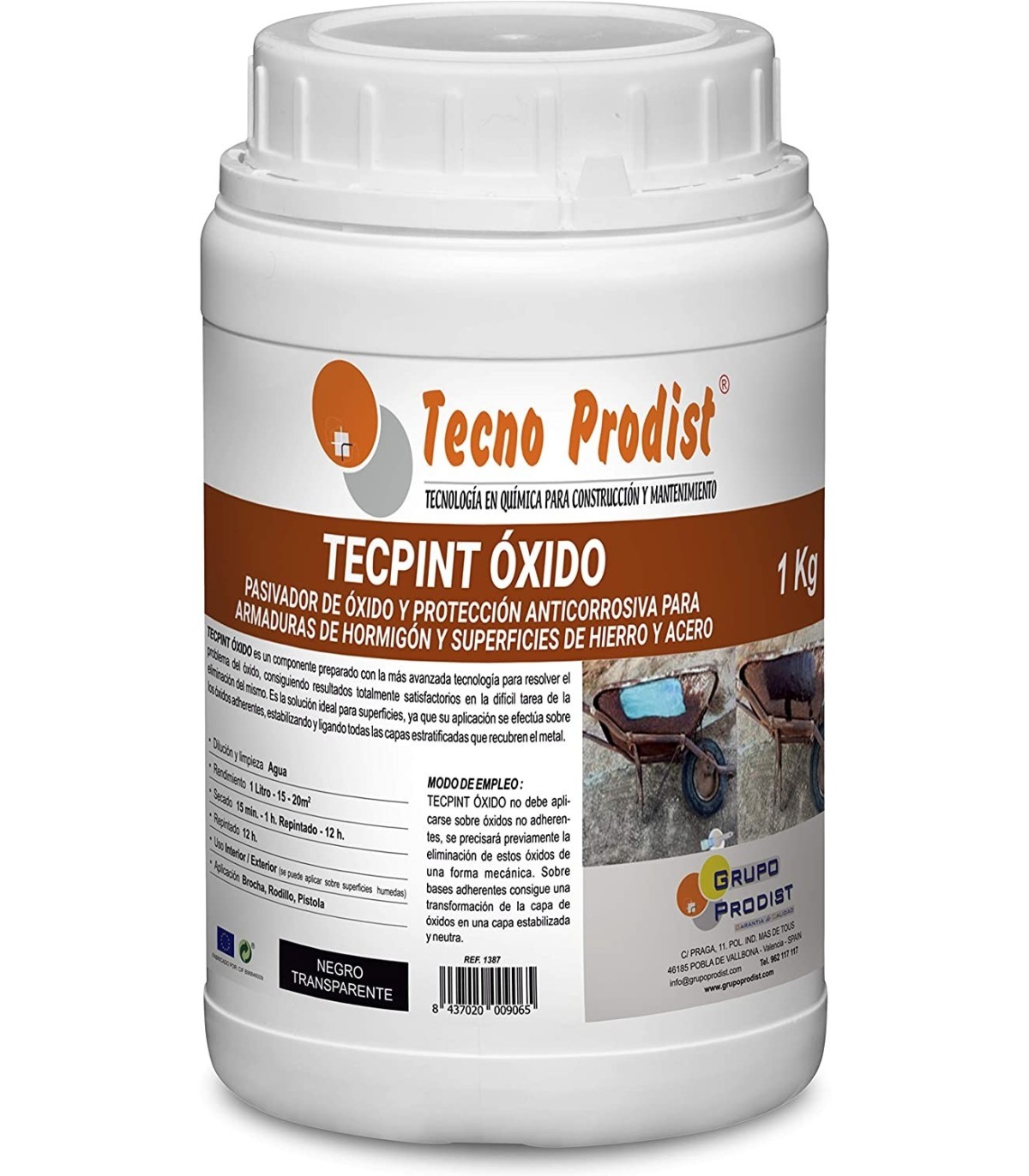 TECPINT ÓXIDO de Tecno Prodist - Pasivador de óxido al agua - Transformador  de oxido para superficies de hierro y acero